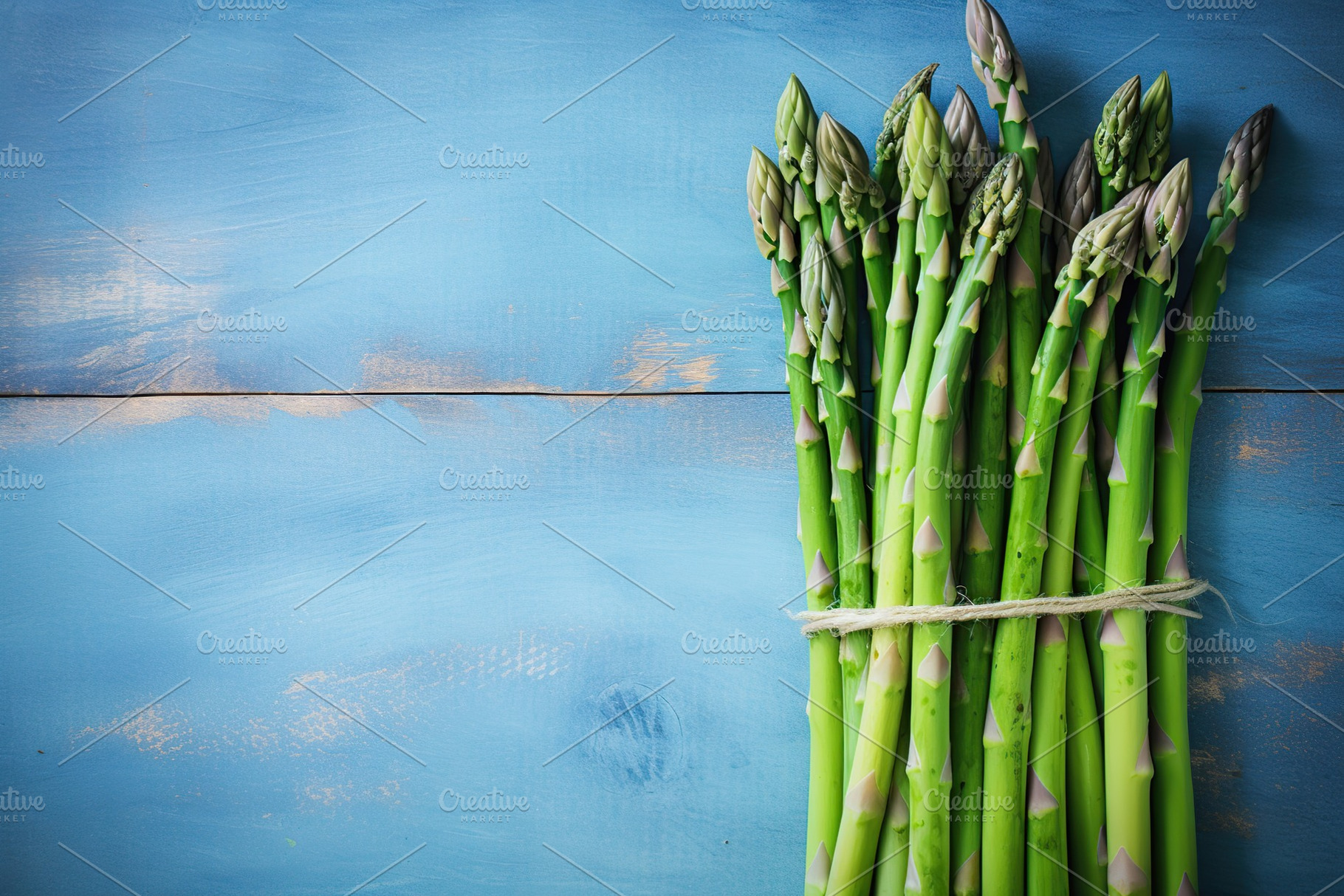 Ripe asparagus on wooden background, a Food & Drink Photo by AlyaAnd
