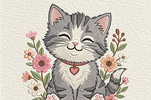 Cute Floral Cat PNG, an Object Illustration by DreamCafeArt