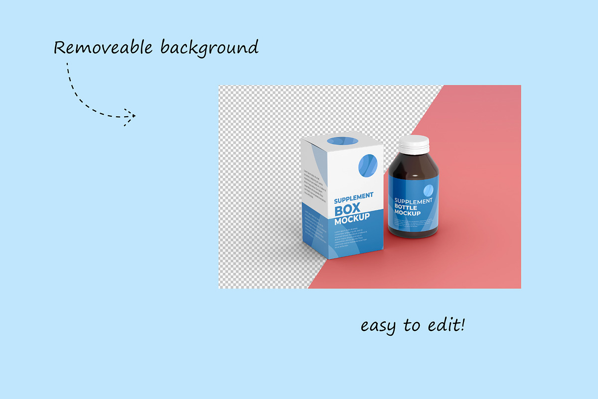 Supplement bottle and box set mockup, a Packaging Mockup by Adstart (Photo 3 of 4)