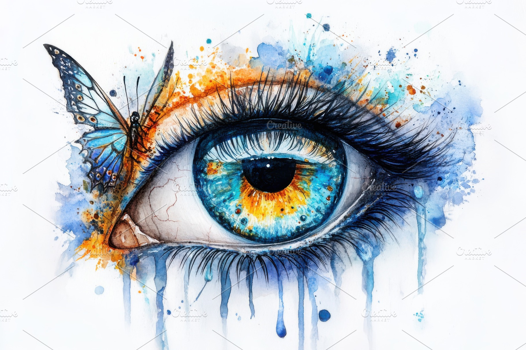 Watercolor Eye Art Butterfly Tears B, a Photo by Pixeness Studio