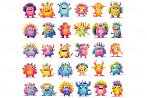 Cartoon Monsters Stickers Watercolor