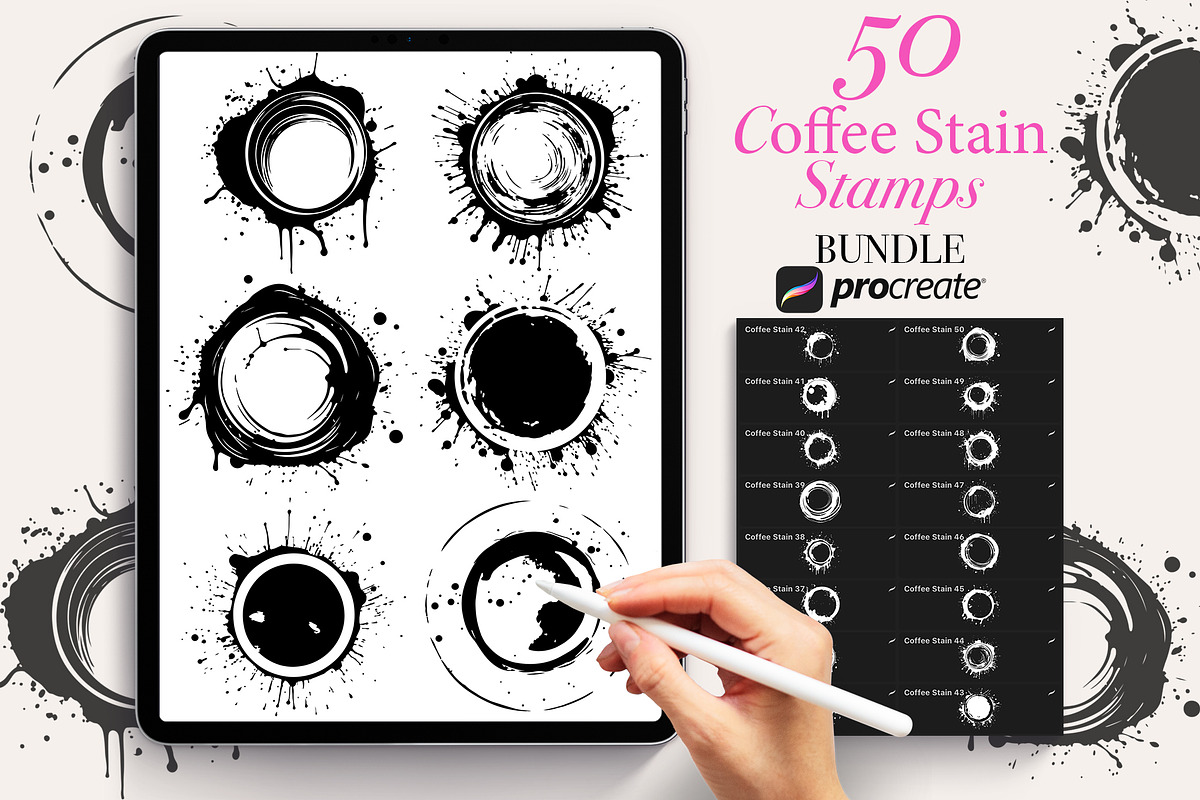 50 Coffee Stain Procreate Stamps, a Brush Add-On by Procreate Sale (Photo 1 of 6)
