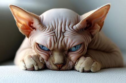 Striking blue-eyed sphynx, an Animal Photo by Beautiful things
