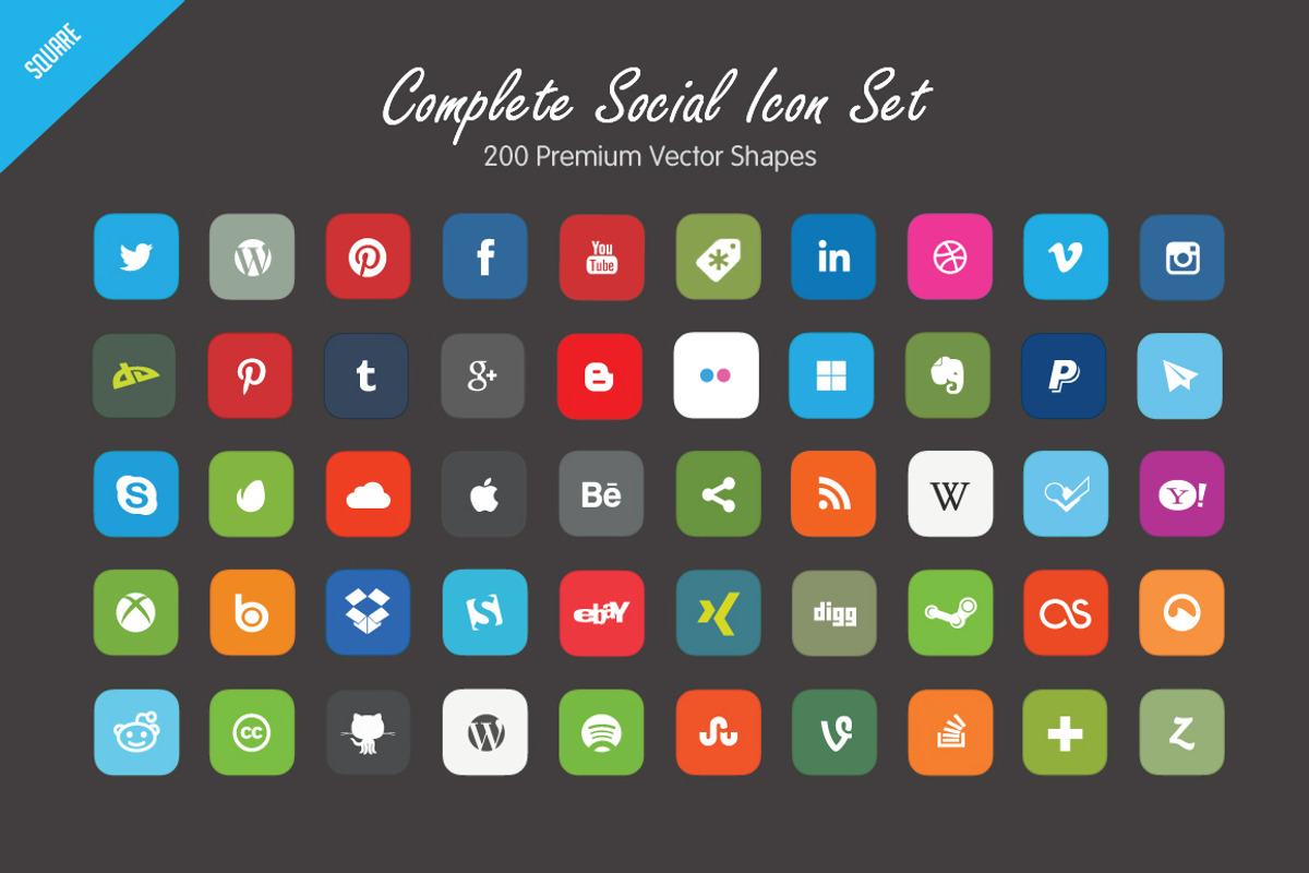Complete Social Icon Set - Vector