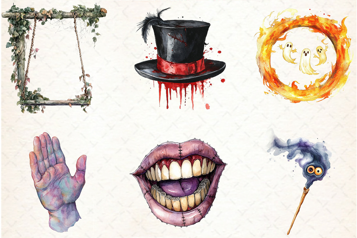Watercolor Spooky Circus Clipart, an Illustration by Libby Wishes (Photo 4 of 6)