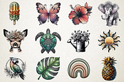 Watercolor Boho Summer Clipart Set, an Illustration by RobertsArt (Thumbnail 3 of 5)