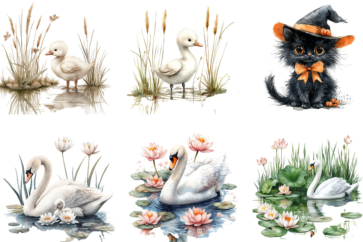 Watercolor Cute swan clipart, a Seasonal Illustration by Designking (Photo 3 of 4)