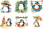 Watercolor Summer Penguin Clipart, a Seasonal Illustration by Designking (Thumbnail 4 of 5)