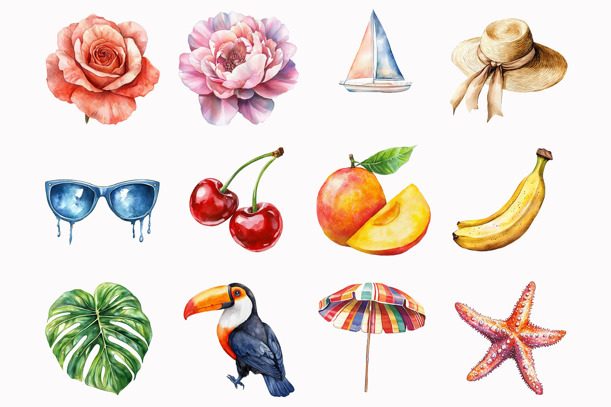 Watercolor Summer Clipart, an Illustration by Design Market (Photo 5 of 5)