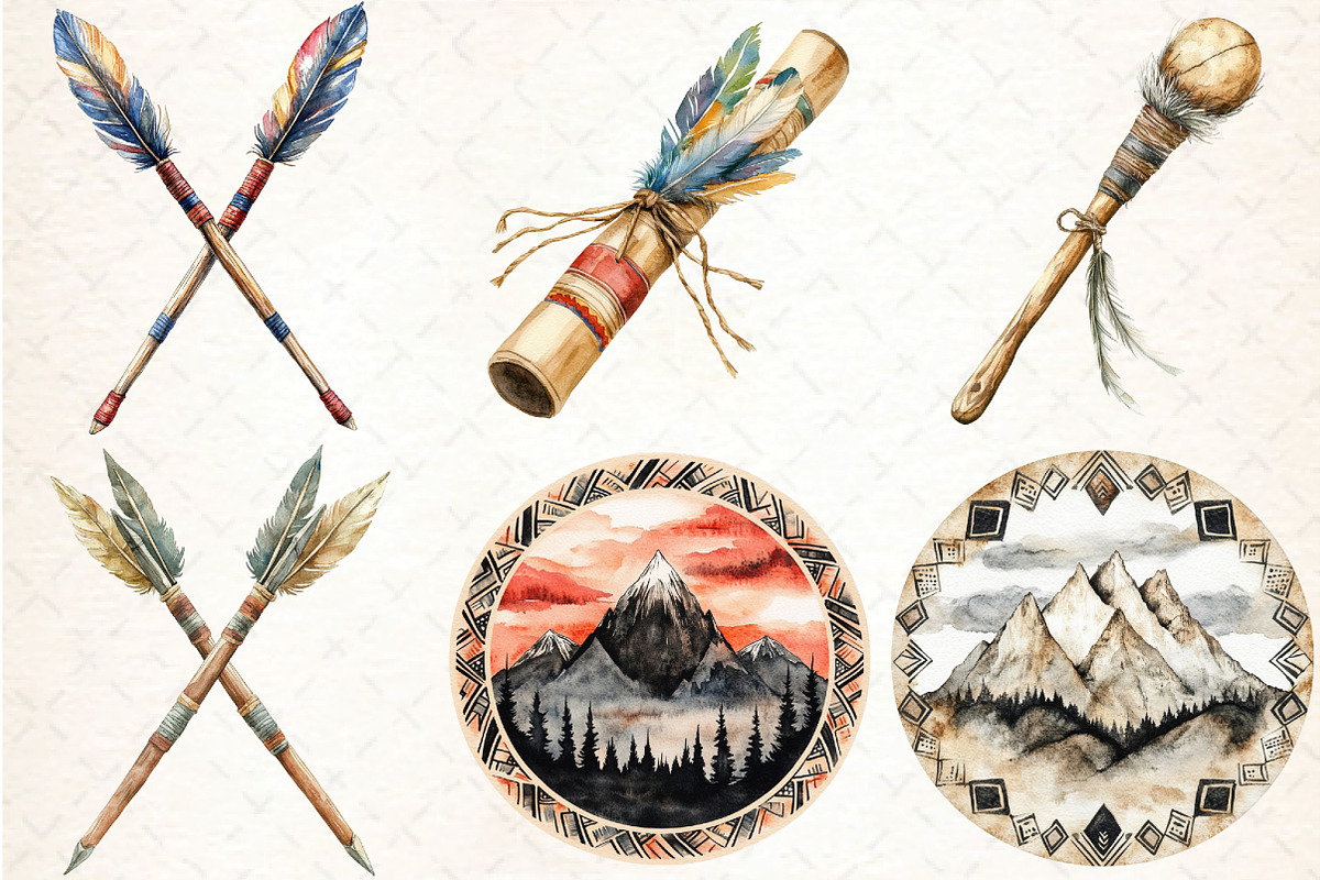 Native Culture Watercolor Clipart, an Illustration by DreamCafeArt (Photo 2 of 7)