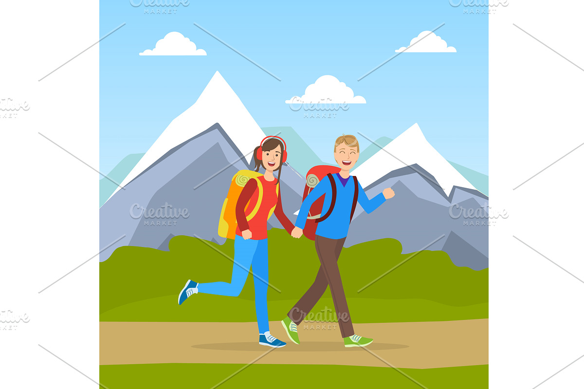 Family Couple Hiking on Nature, a Sport Illustration by TopVectors