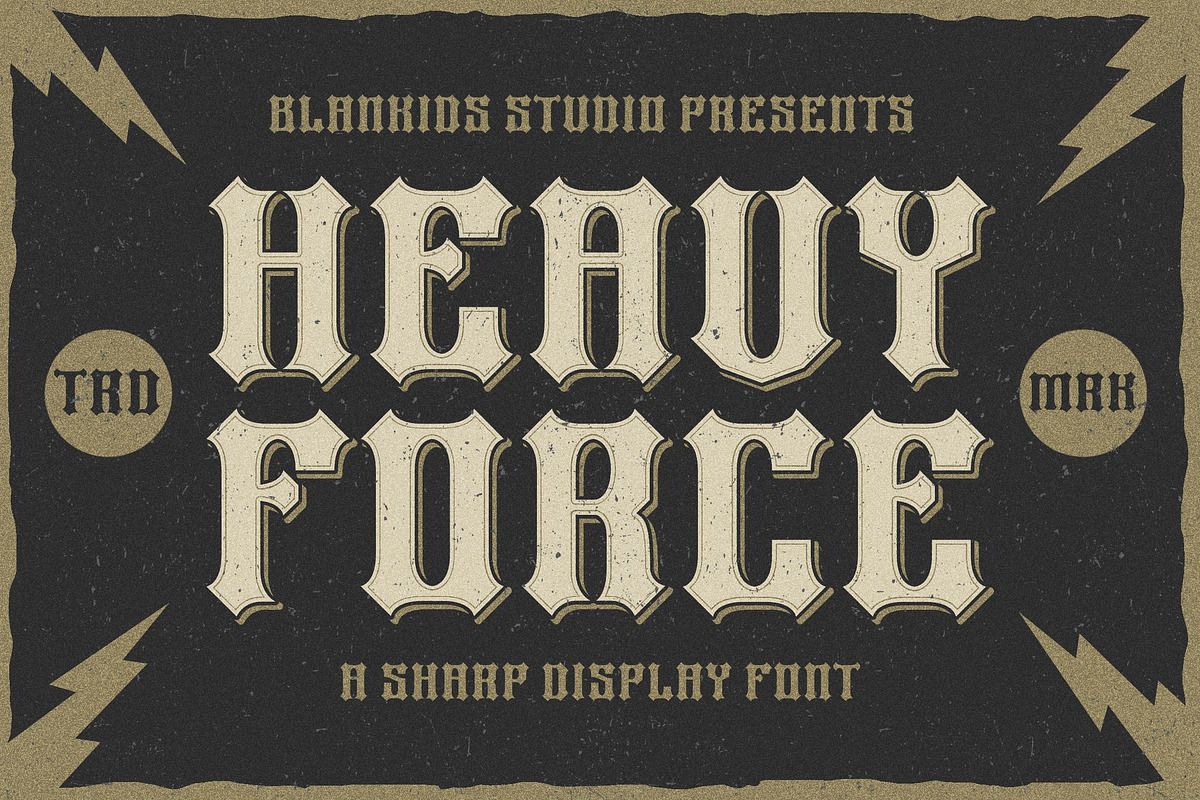 Heavy Force a Sharp Display Font, a Blackletter Font by Blankids Studio (Photo 1 of 9)