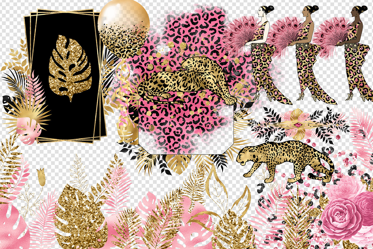Pink and Gold Leopard Clipart, an Illustration by Digital Curio