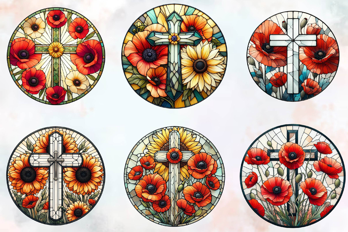 Poppy & Cross Faux Stained Glass, an Illustration by SVGArt (Photo 4 of 7)