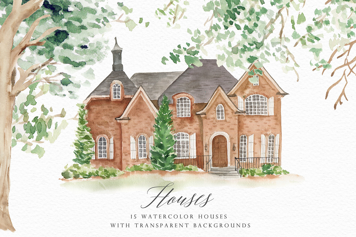 Landscape-Watercolor House Clipart, an Illustration by Graphic Box (Photo 6 of 10)