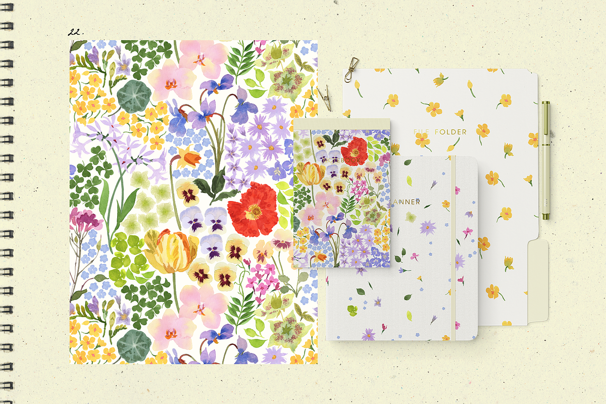 Watercolor flowers, a Pattern Graphic by NKTN (Photo 8 of 15)