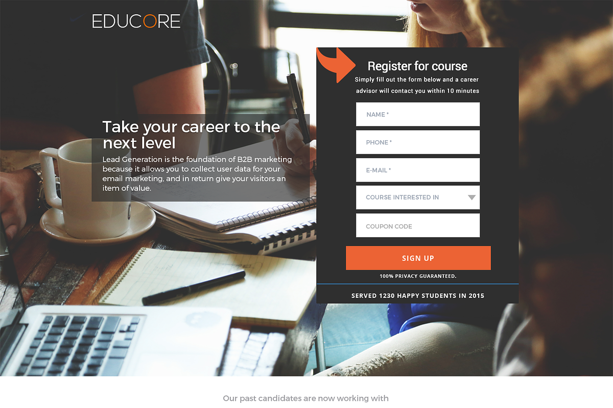 Educore Course Training Landing Page, a Landing Page Template by Apexure Designs (Photo 4 of 4)