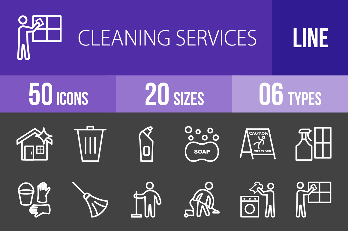 50 Cleaning Line Inverted Icons, an Outline Icon by IconBunny