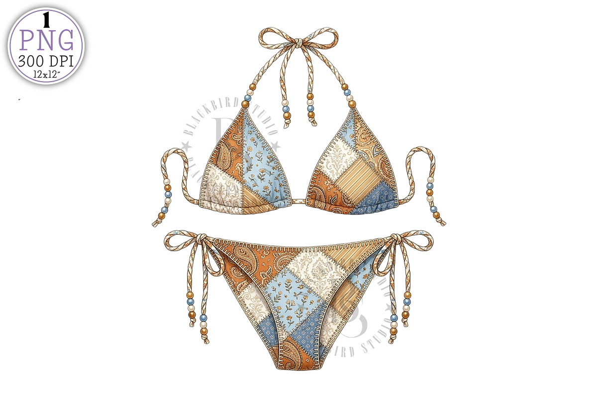 Boho Patchwork Bikini PNG, a Work Illustration by Black Bird Studio (Photo 1 of 4)