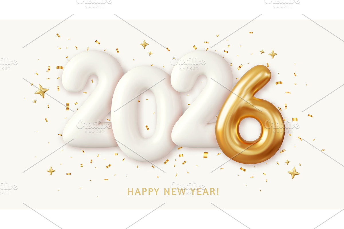 3d 2026 White Foil Balloons., an Object Illustration by ModVector
