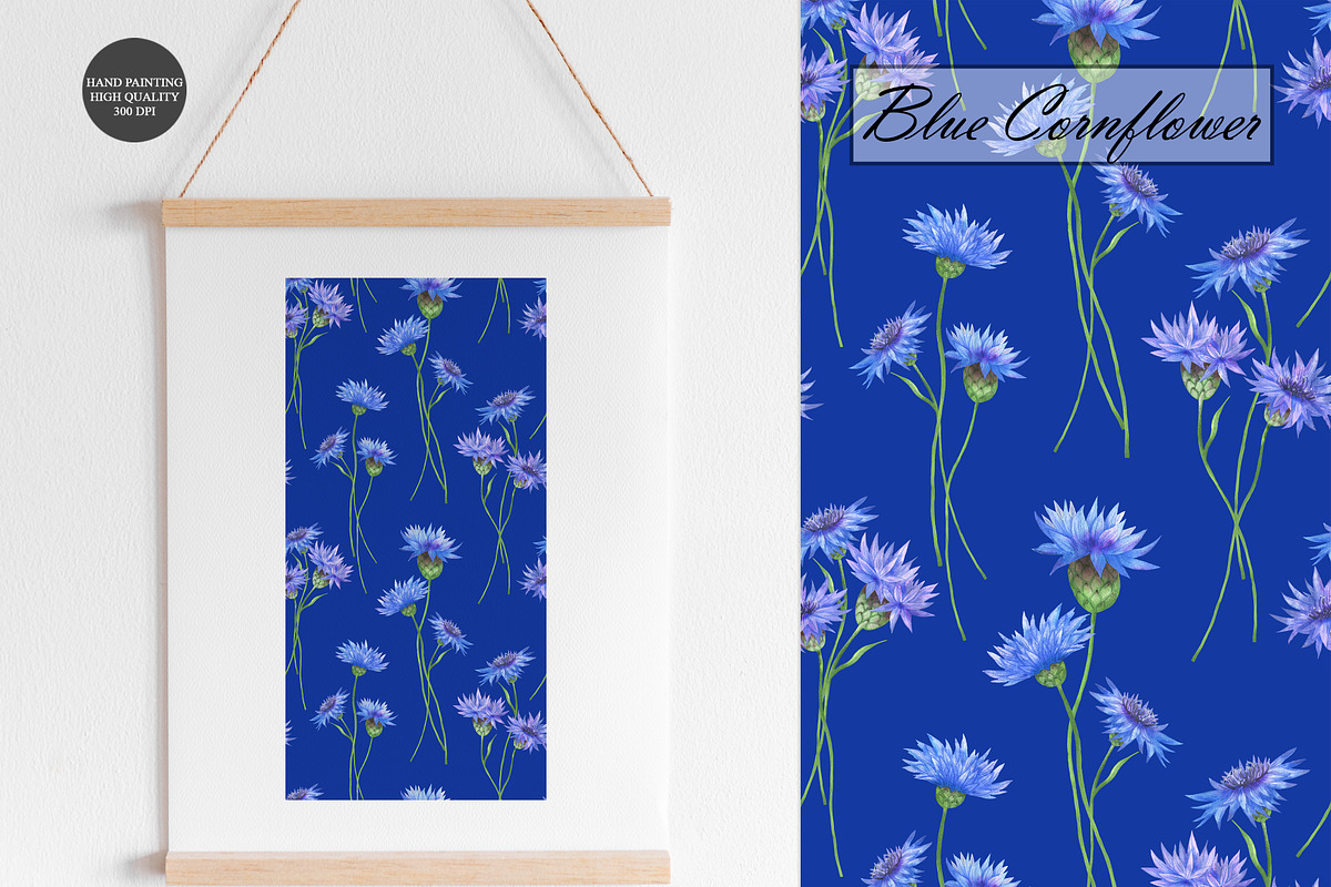 Watercolor Cornflower Patterns, an Illustration by OlDm_Shop (Photo 4 of 10)