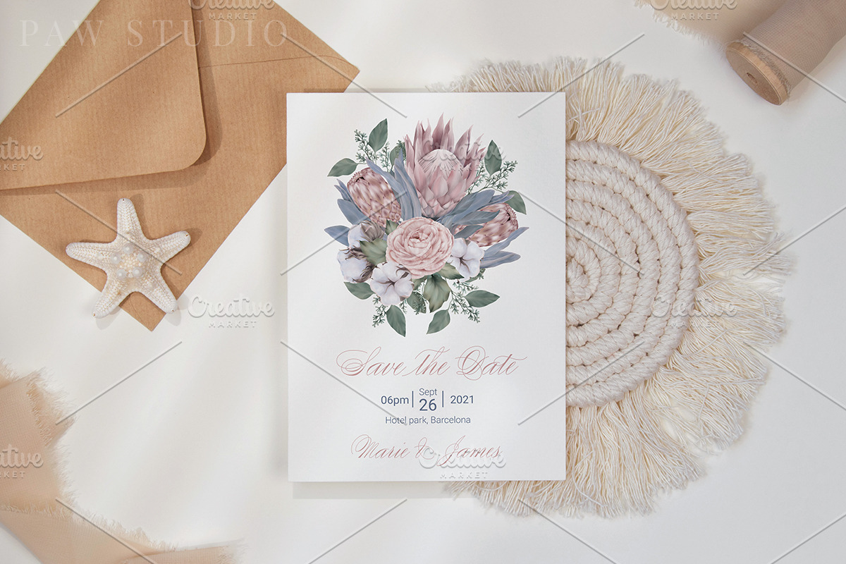 Wedding Protea Flowers Cotton Roses, an Illustration by PawGraphic (Photo 5 of 10)