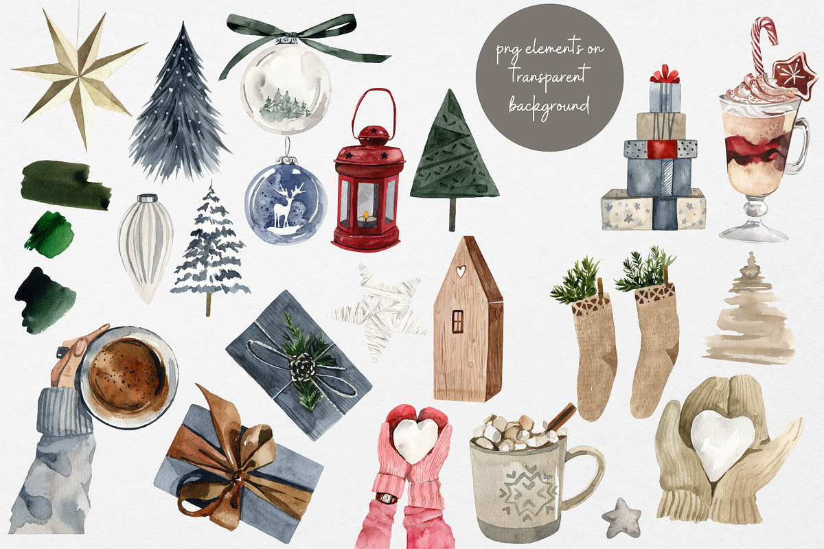 Watercolor clipart - White Christmas, a Seasonal Illustration by Artcard Watercolor (Photo 6 of 16)