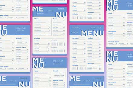 Blue and White Menu Bold Typography