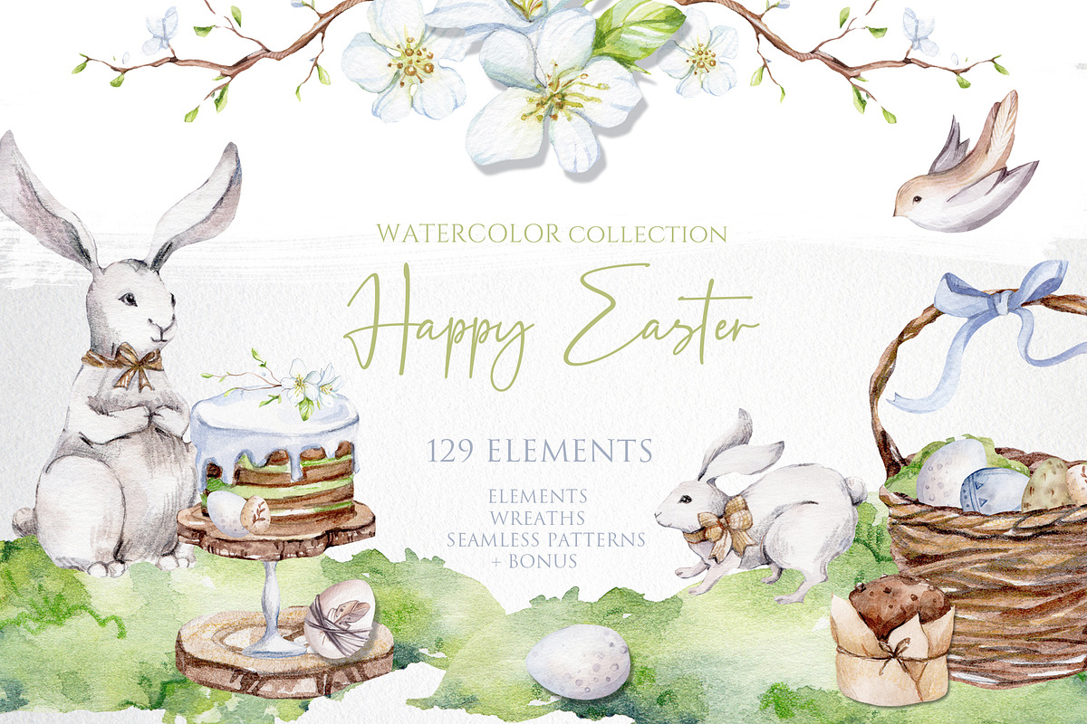 Watercolor Easter Collection, an Animal Illustration by S_ARTLOVE (Photo 1 of 11)