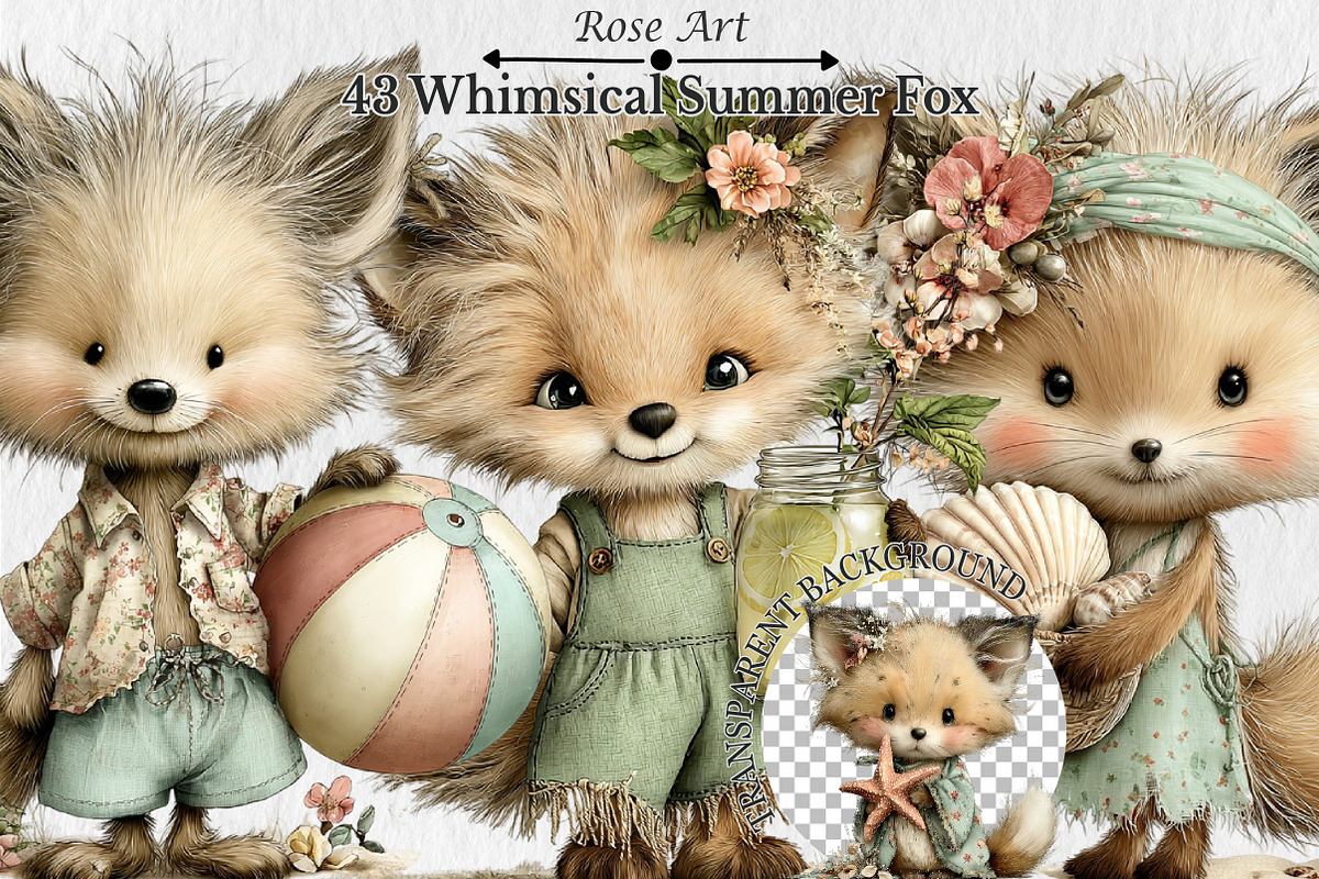 Whimsical Summer Fox Clipart, a Seasonal Illustration by Rose Art (Photo 1 of 6)