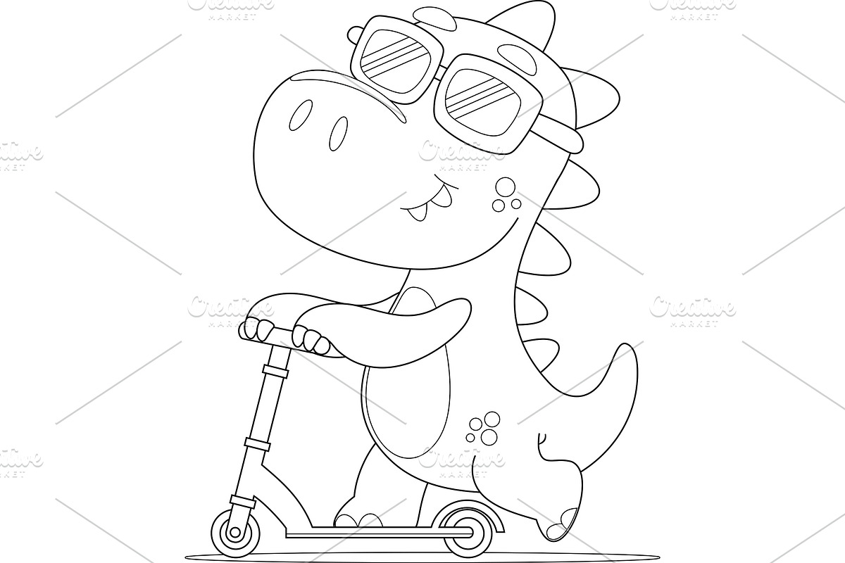 Outlined Cute Baby Dinosaur, an Illustration by HitToon