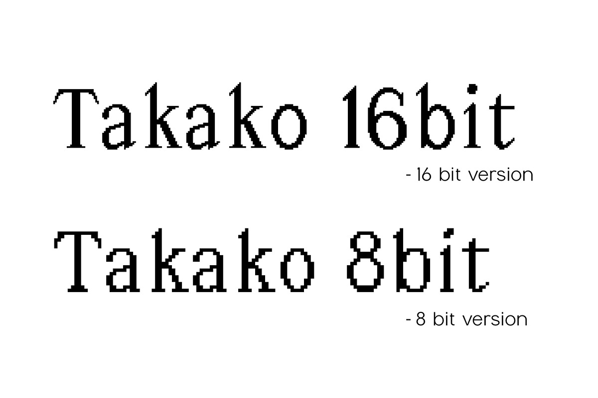 Takako bit - Pixel serif font family, a Serif Font by Gianluca_Bergo (Photo 2 of 11)