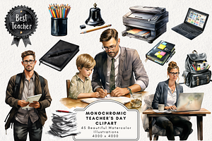 Monochromic Teacher's Day Clipart, an Illustration by NadiaTheronArt