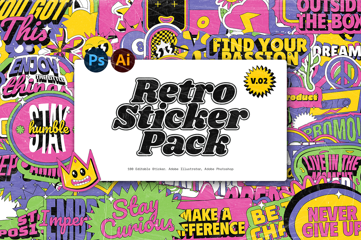 Vol.2 Retro Sticker Pack, a Product Mockup by Shinra Labs (Photo 1 of 8)