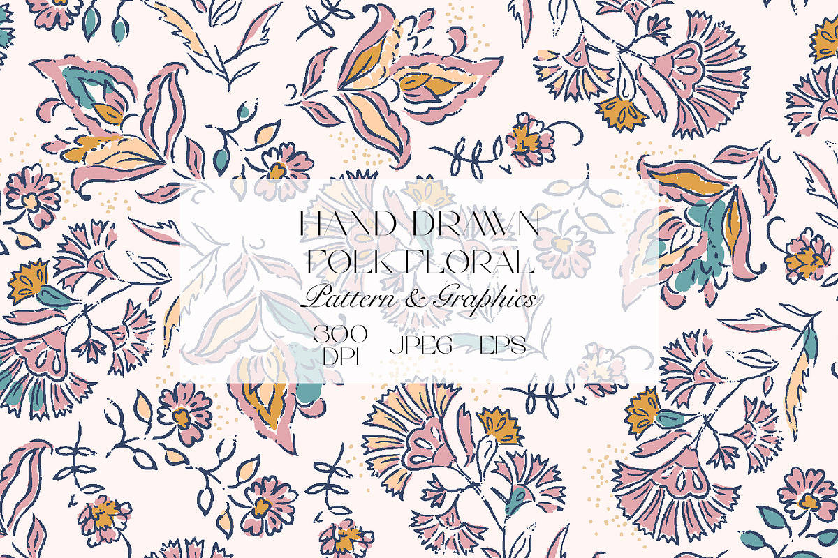 Hand Drawn Folk Floral Pattern, a Pattern Graphic by StudioGlouna (Photo 1 of 6)