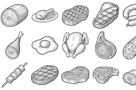 Hand Drawn Meat Food Collection, an Illustration by Sempu