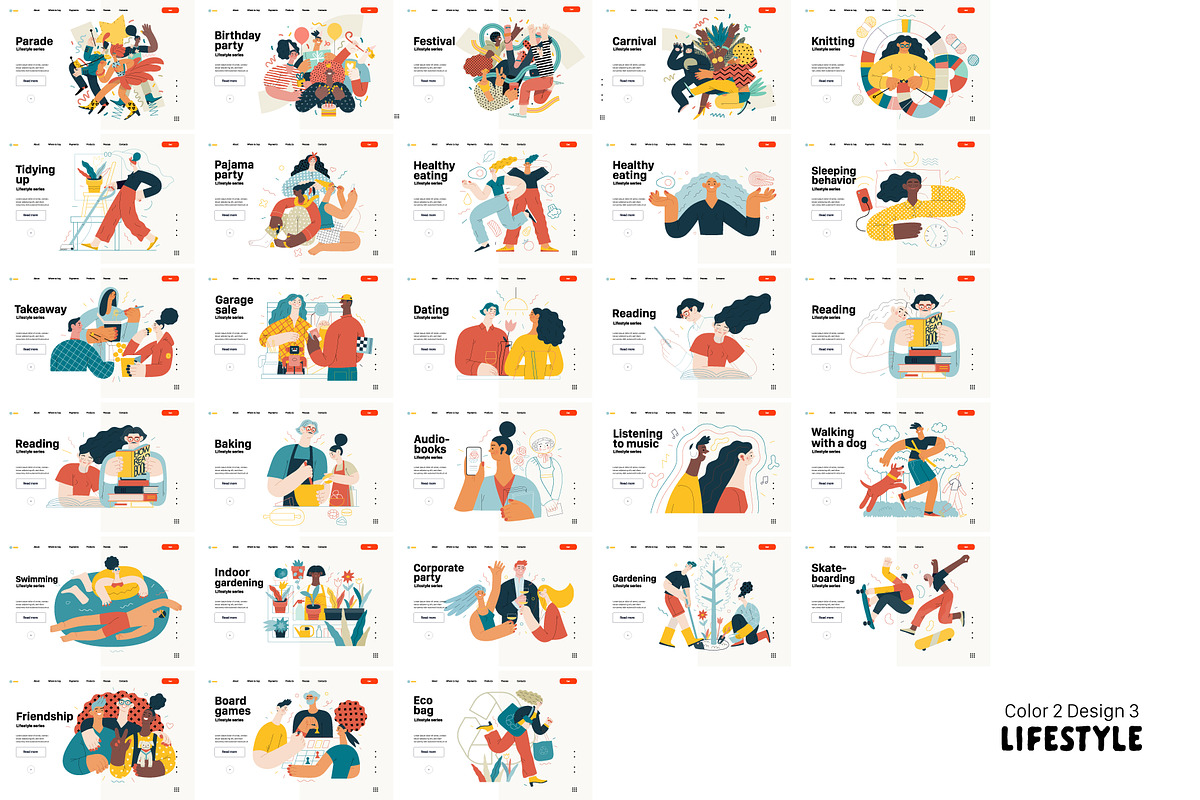 Lifestyle vector ills, color 2, a Templates & Theme by Grivina's shop (Photo 16 of 18)