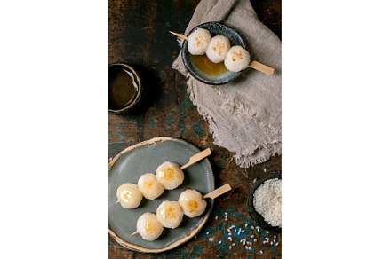 Japanese Dango Dumplings on Wooden