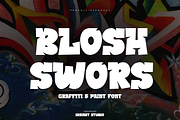 Blosh Swors - Graffiti Font, a Sans Serif Font by Iqsiart Studio (Thumbnail 1 of 6)
