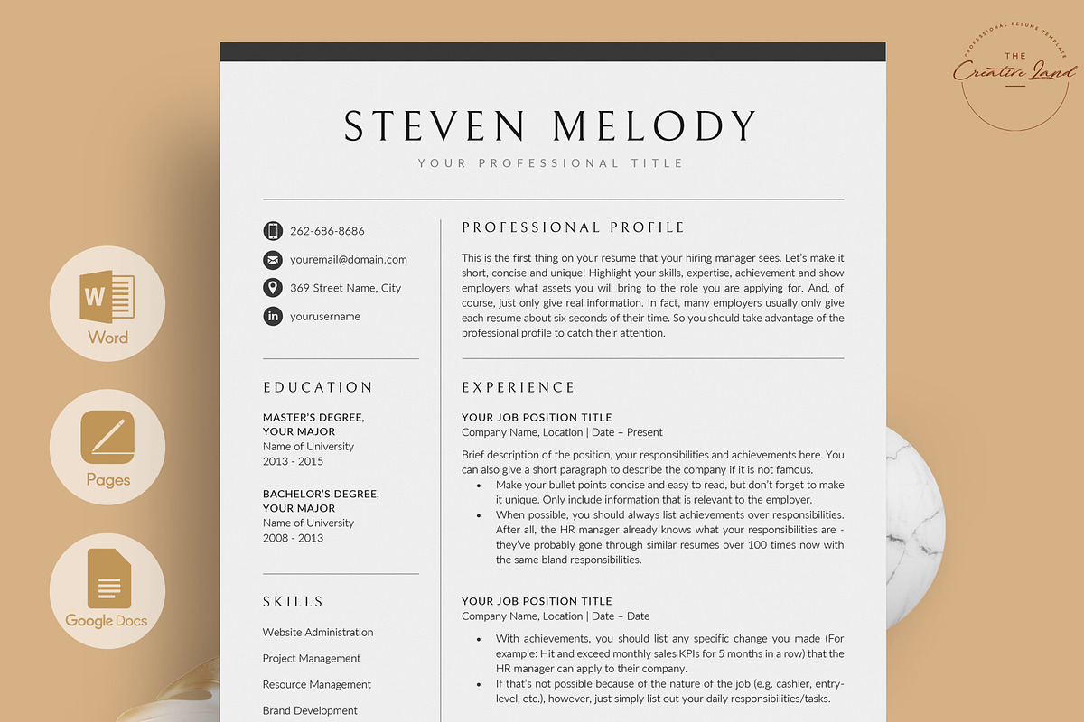 Resume/CV - The Melody, a Resume Template by CreativeLandStudio (Photo 1 of 9)