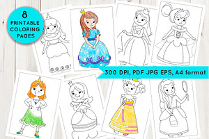 Princess coloring pages, a Graphic by Elena Nesterova