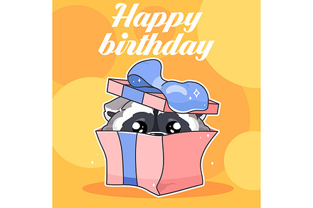 Cute raccoon kawaii character, a Poster Template by The img