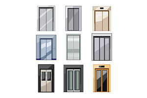 Different elevator doors set vector, an Object Illustration by pikepicture