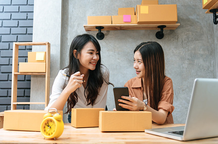 Two young Asian women startup small business entrepreneur SME di, a Person Photo by Ministocker