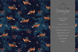 Fox Seamless Pattern Navy Ditsy