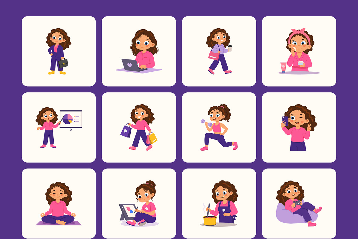 175 Girl Flat Vector Icons Bundle, an Emoji Icon by Creative Stall (Photo 7 of 10)