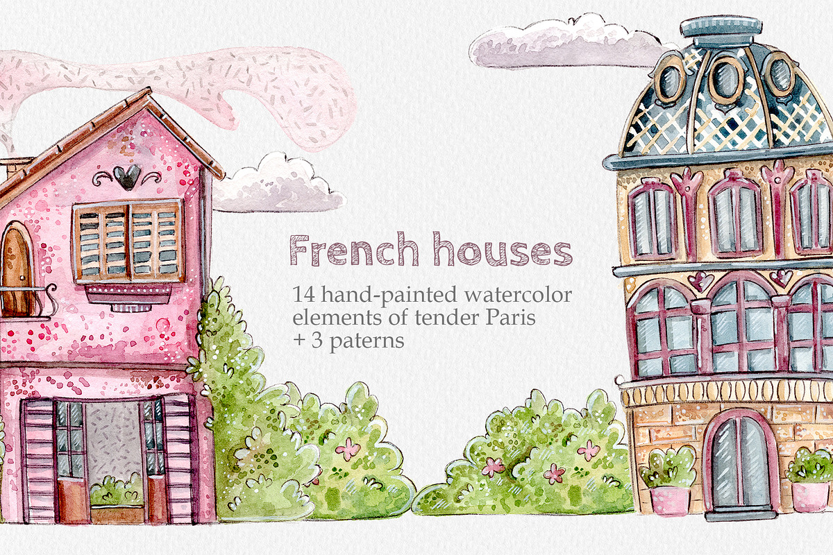 French Houses set +3 patterns, a Decorative Illustration by Kristina Crocus (Photo 1 of 4)