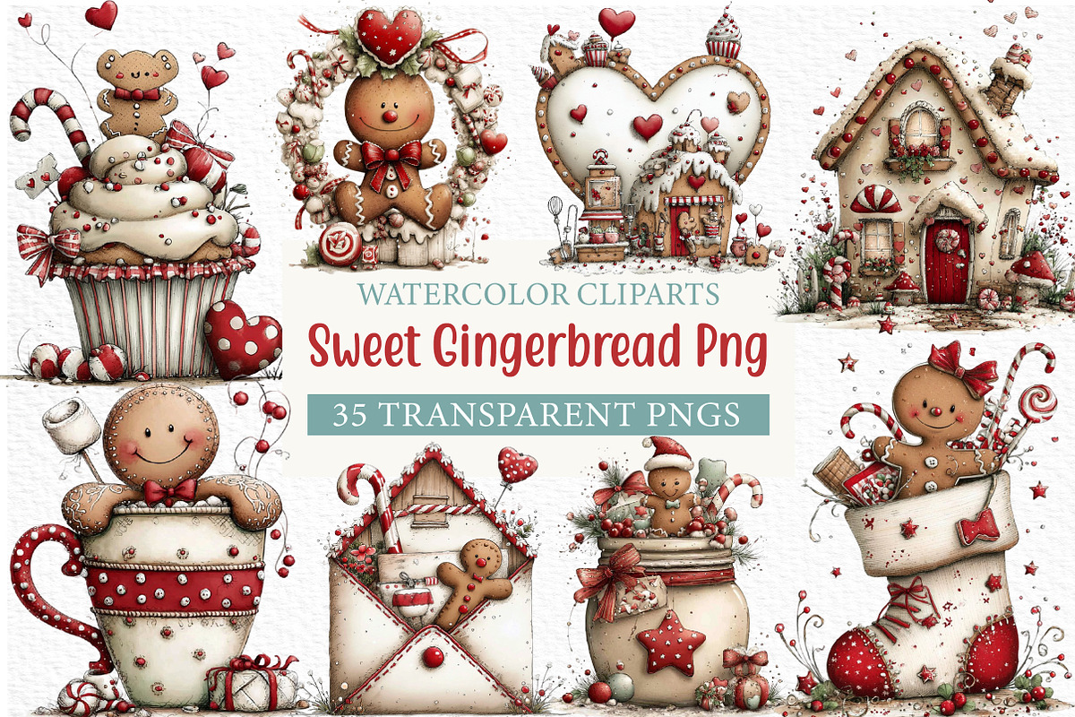 Sweet Watercolor Gingerbread Png, an Illustration by Craft Nest (Photo 1 of 6)