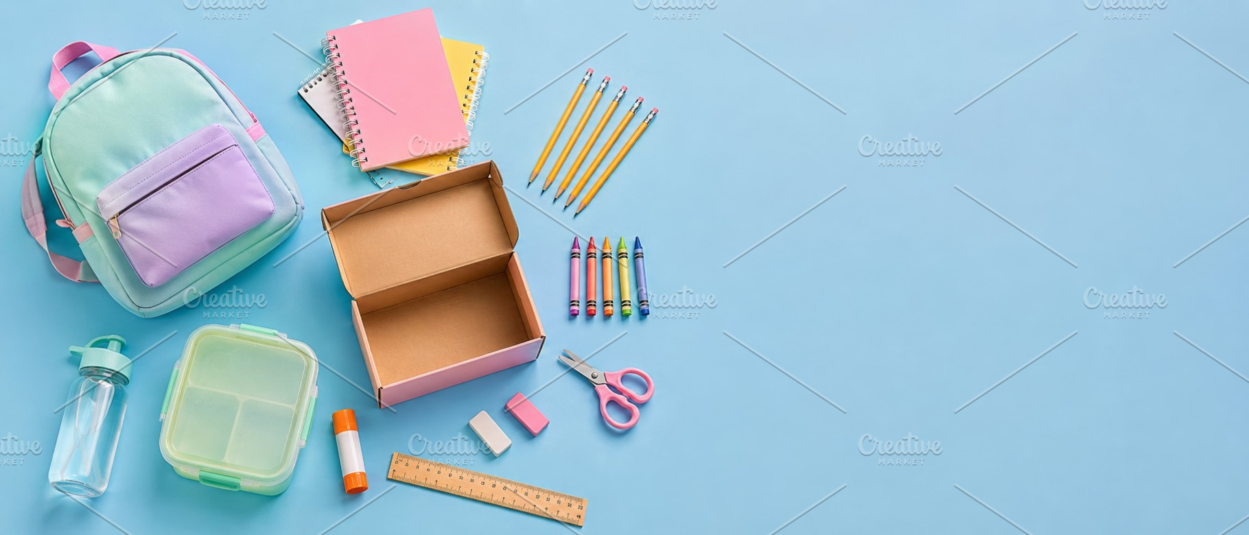 School supplies organized neatly on, a Photo by Dvoevnore photos