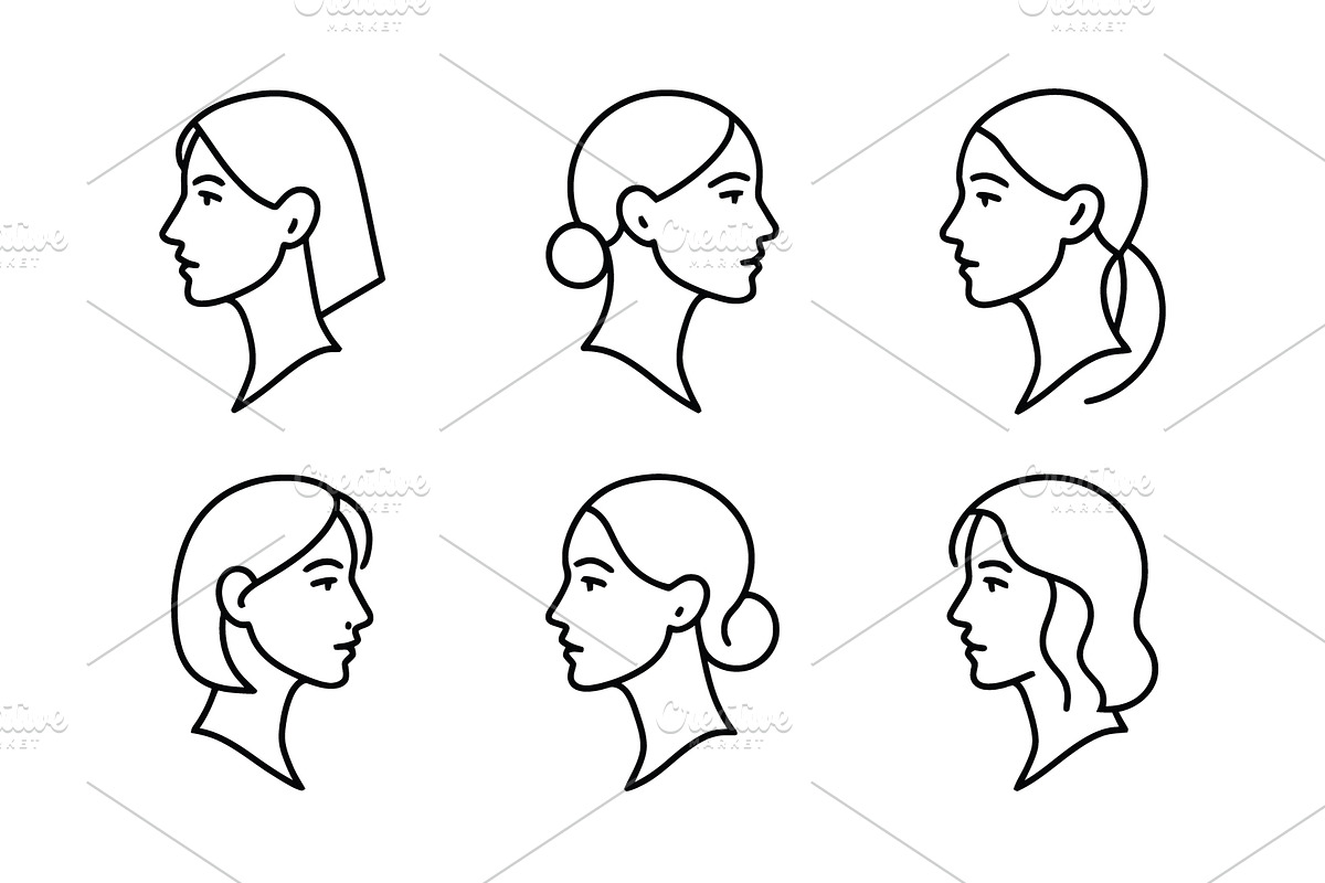 Feminine Face Icon Collection, an Outline Icon by Vectorium Studio (Photo 1 of 2)
